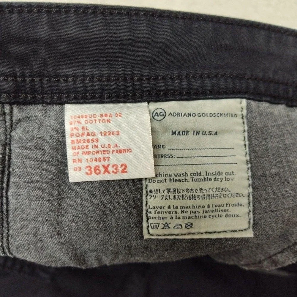 AG Adriano Goldschmied Jeans Mens 36x32 Black Protege Straight Leg Denim USA